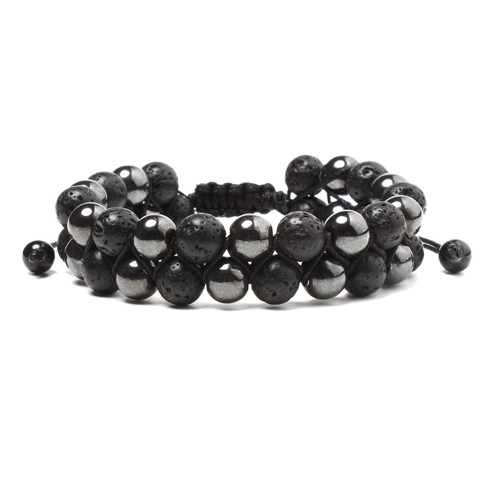 Volcanic Lava & Tiger Eye Interval Double Row Bracelet