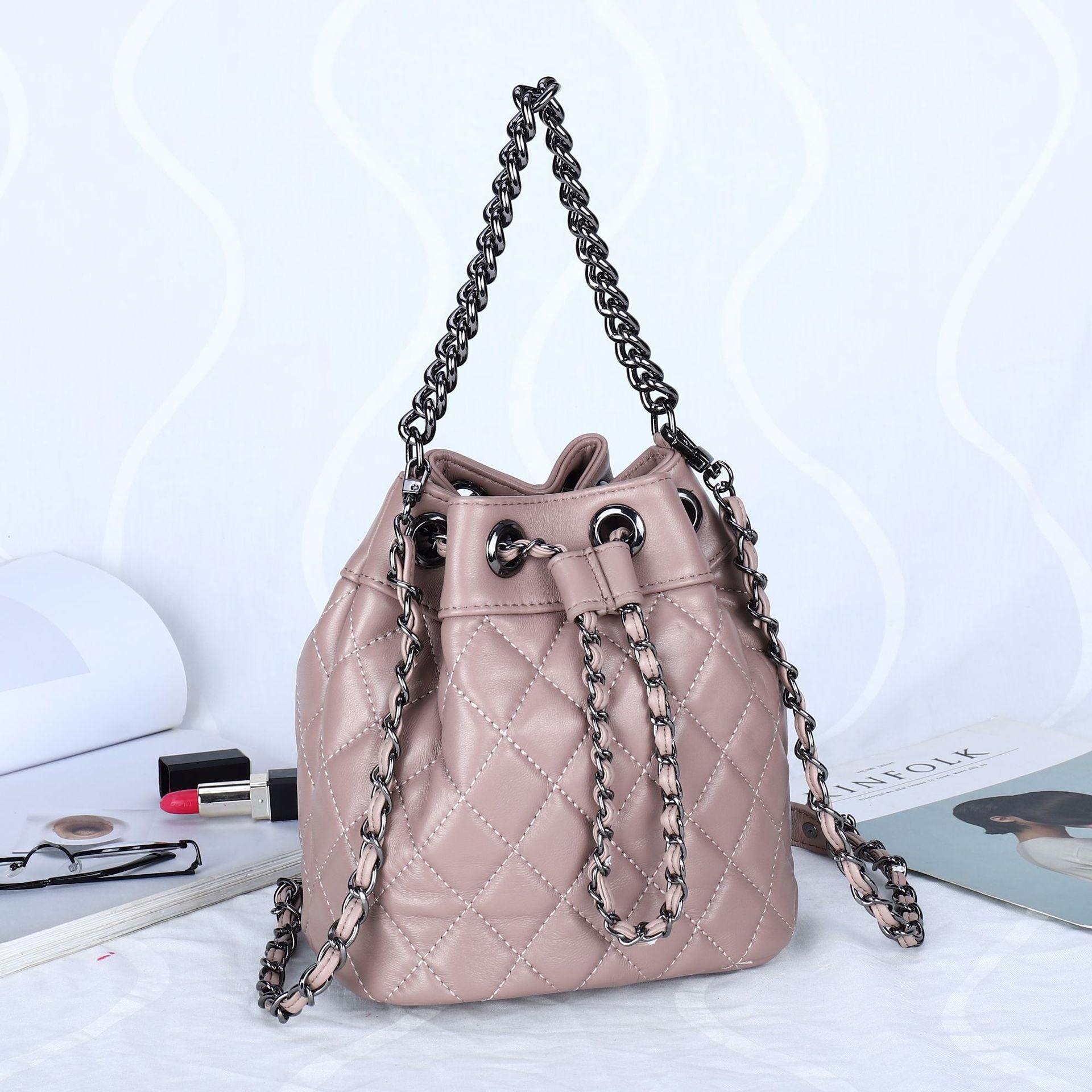 Full Sheepskin Fashionable Bucket Genuine Leather Crossbody Bag