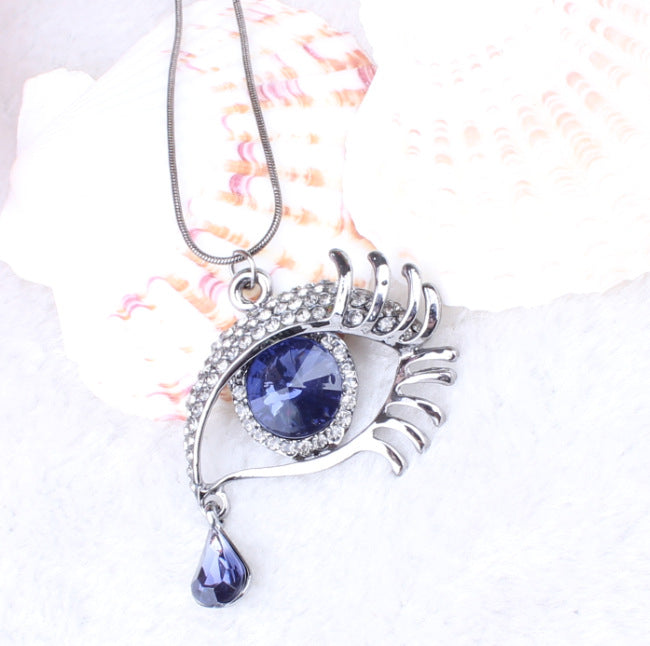 Crystal Eye & Teardrop Eyelash Necklace