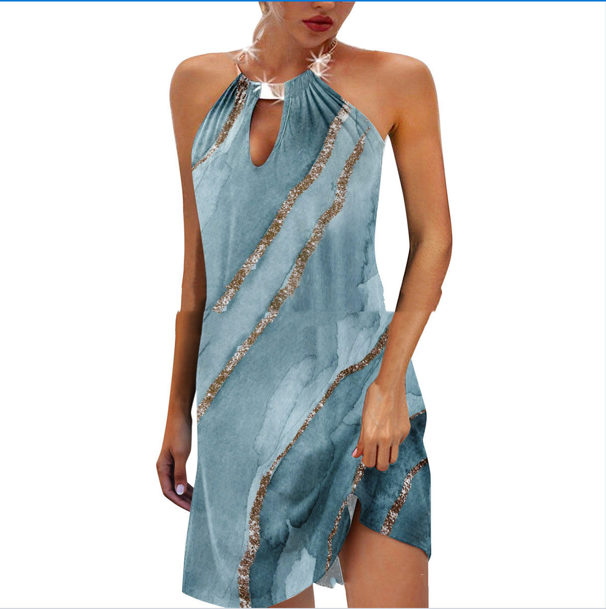 Women's Casual Ink Print Loose Halter Dress
