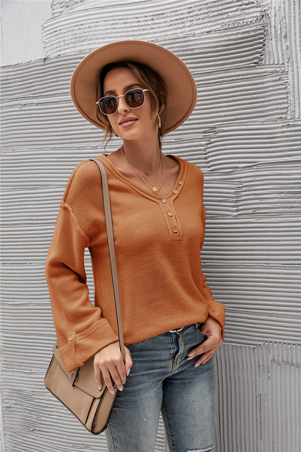 Acrylic Fall Winter Solid Color Pullover Ladies Sweater