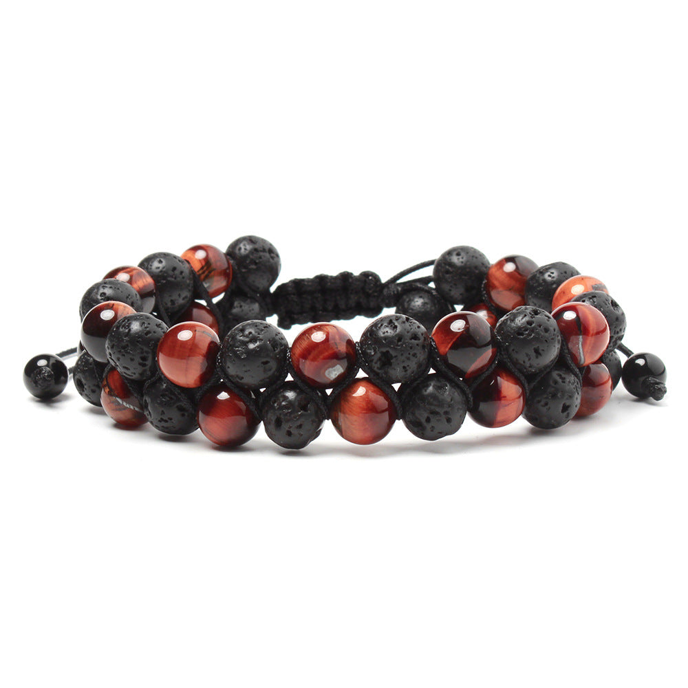 Volcanic Lava & Tiger Eye Interval Double Row Bracelet