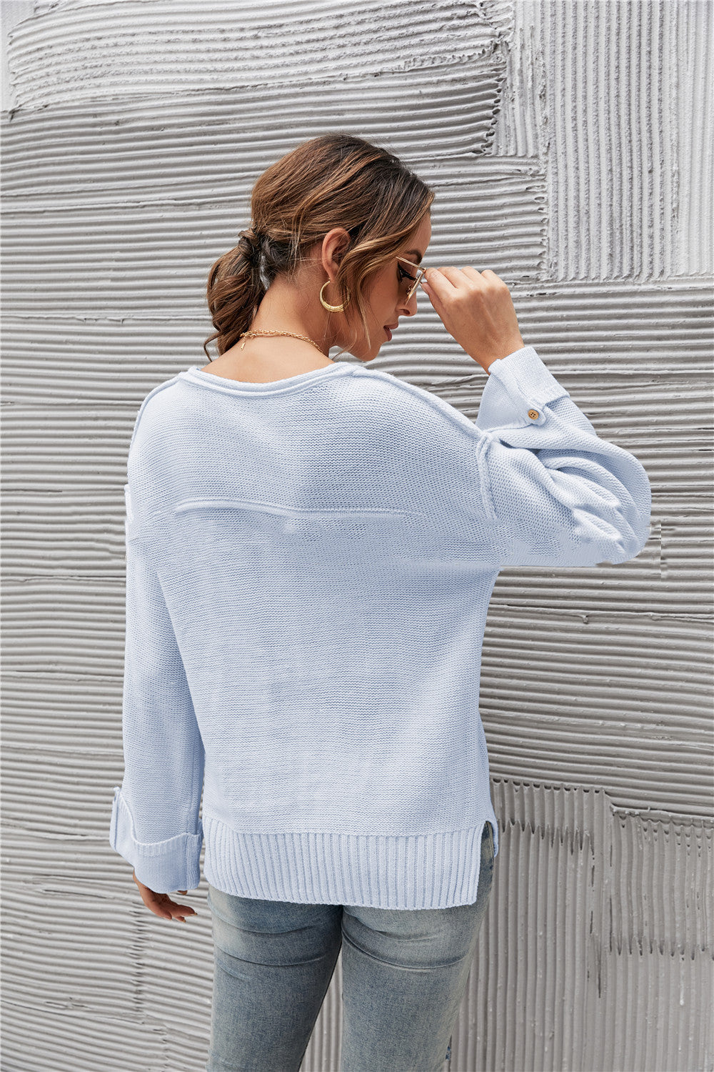 Acrylic Fall Winter Solid Color Pullover Ladies Sweater