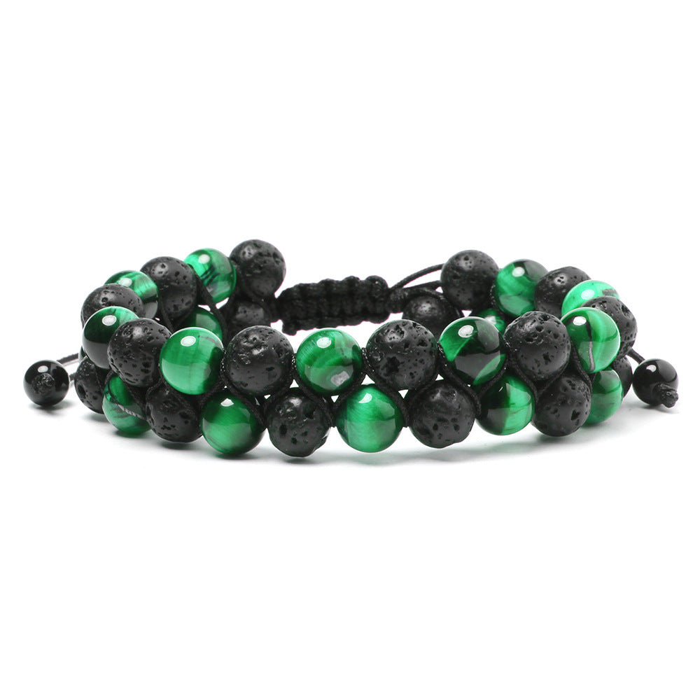 Volcanic Lava & Tiger Eye Interval Double Row Bracelet