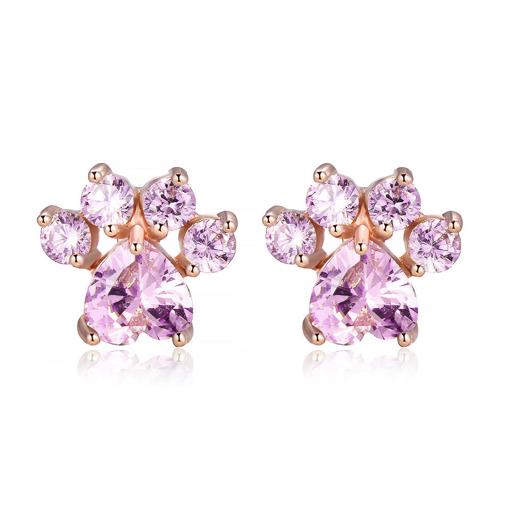 Crystal Opal Rose Gold Plated Paw Print Earrings
