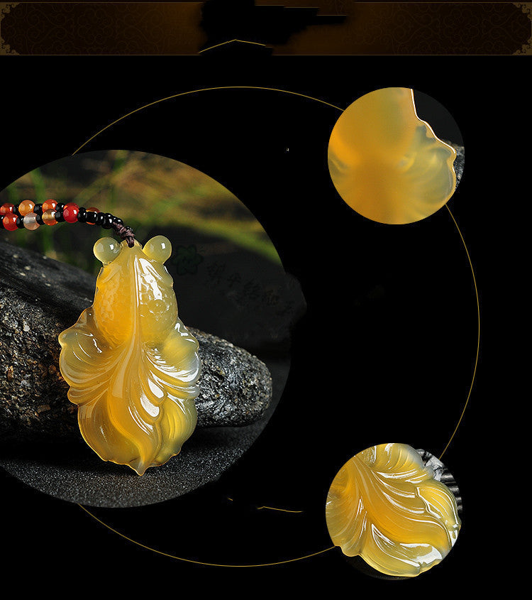 Yellow Agate Chalcedony Goldfish Pendant Necklace