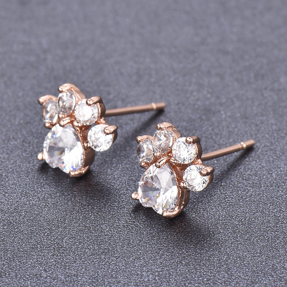 Crystal Opal Rose Gold Plated Paw Print Earrings