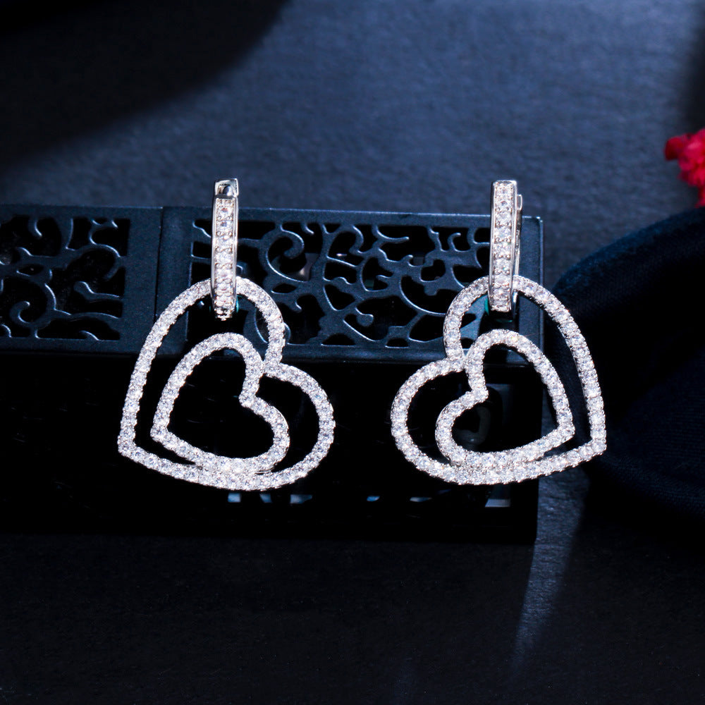 Double Stack Heart-shaped  Zircon Earrings