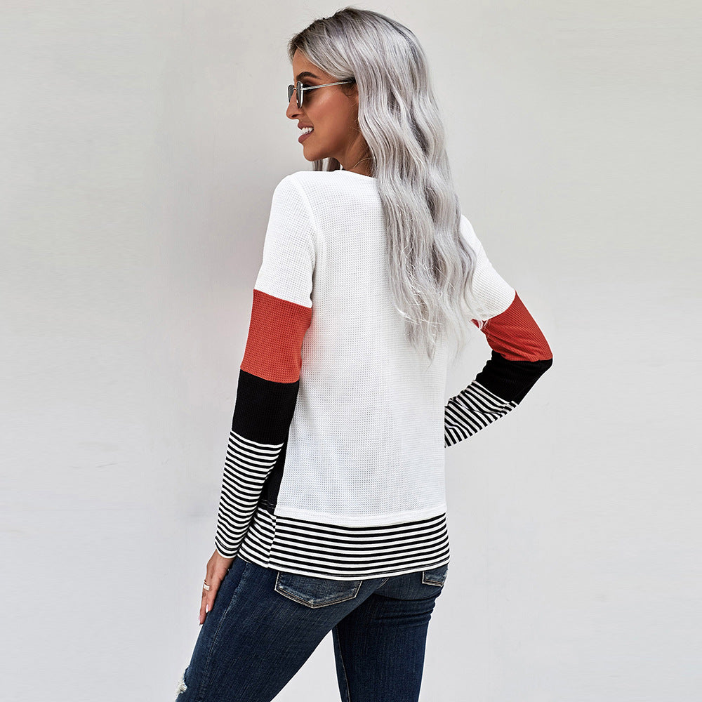 New Style Pullover Knitted Sweater Stitching Top Women Trendy T-Shirt