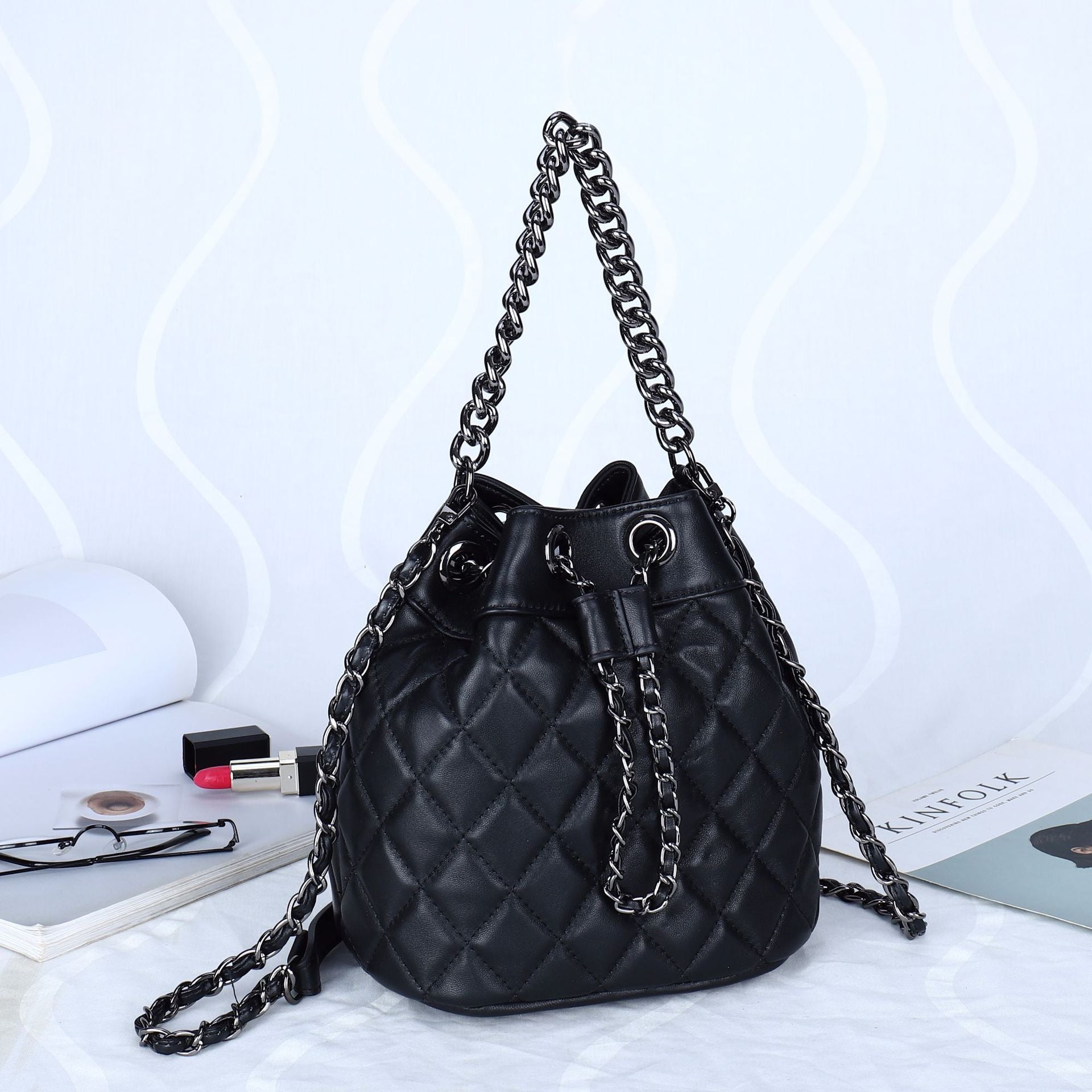 Full Sheepskin Fashionable Bucket Genuine Leather Crossbody Bag