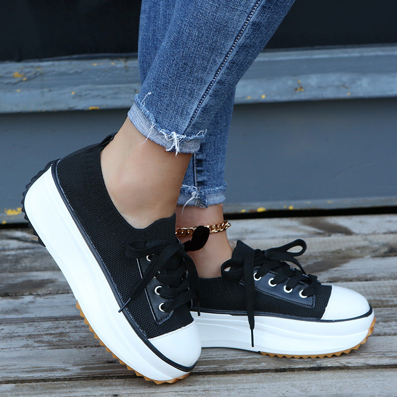 Casual Round Toe Flat Shoes Lace-up Sneakers Thick Bottom Platform Shoes