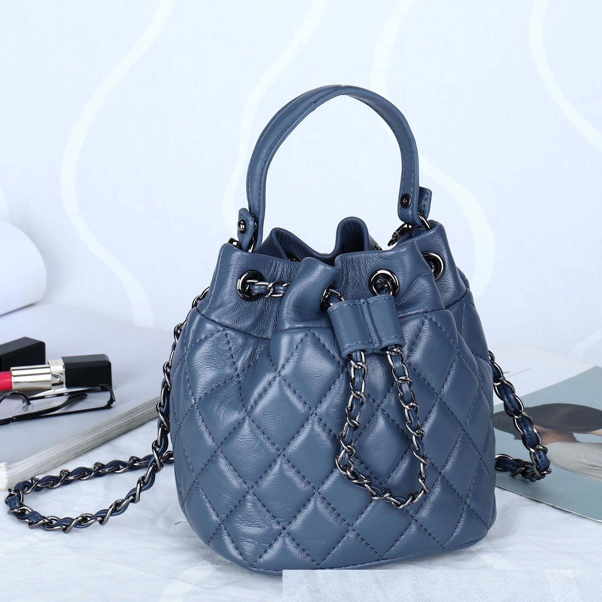 Full Sheepskin Fashionable Bucket Genuine Leather Crossbody Bag