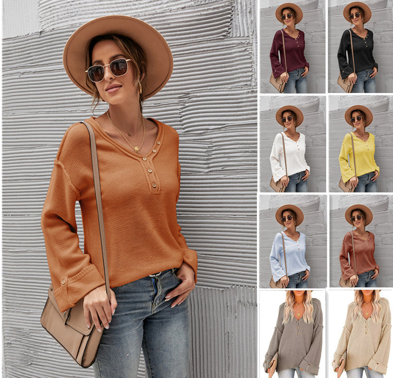 Acrylic Fall Winter Solid Color Pullover Ladies Sweater