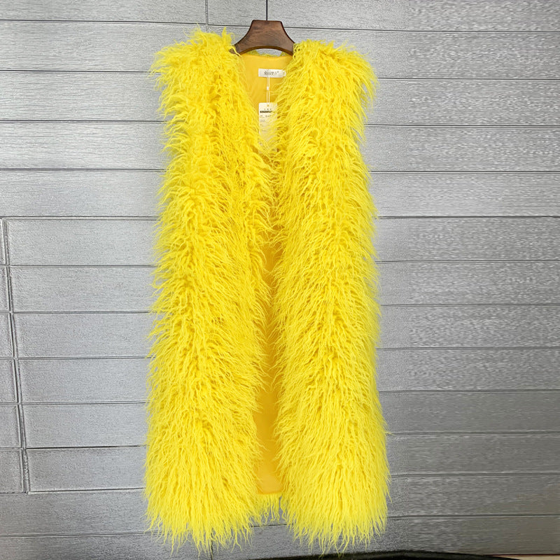 Long  Beach Wool Fur Vest Warm Vest Women's Vest Coat