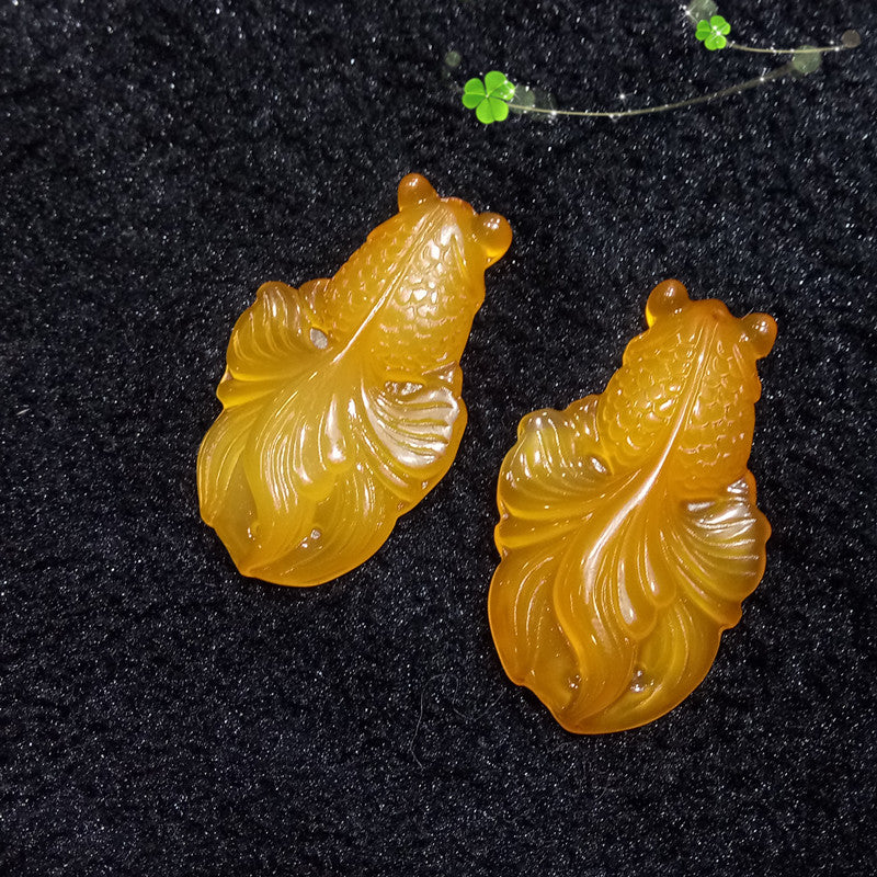 Yellow Agate Chalcedony Goldfish Pendant Necklace