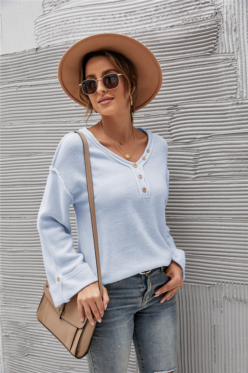 Acrylic Fall Winter Solid Color Pullover Ladies Sweater