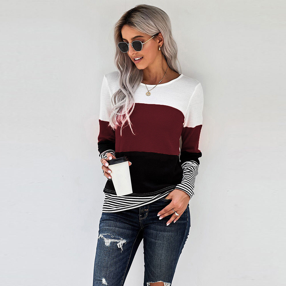 New Style Pullover Knitted Sweater Stitching Top Women Trendy T-Shirt