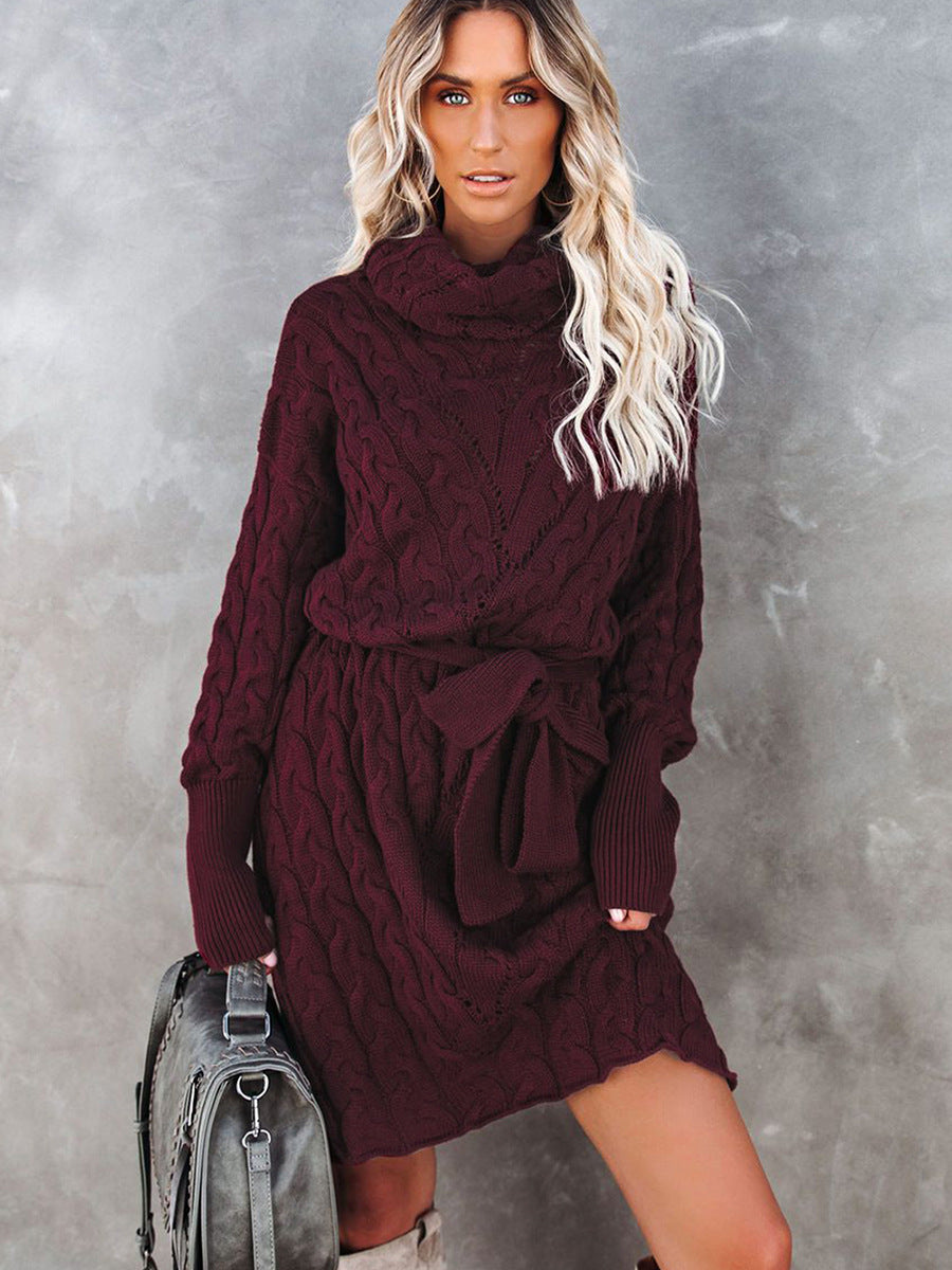 Winter Loose Stand Collar Sweater Skirt