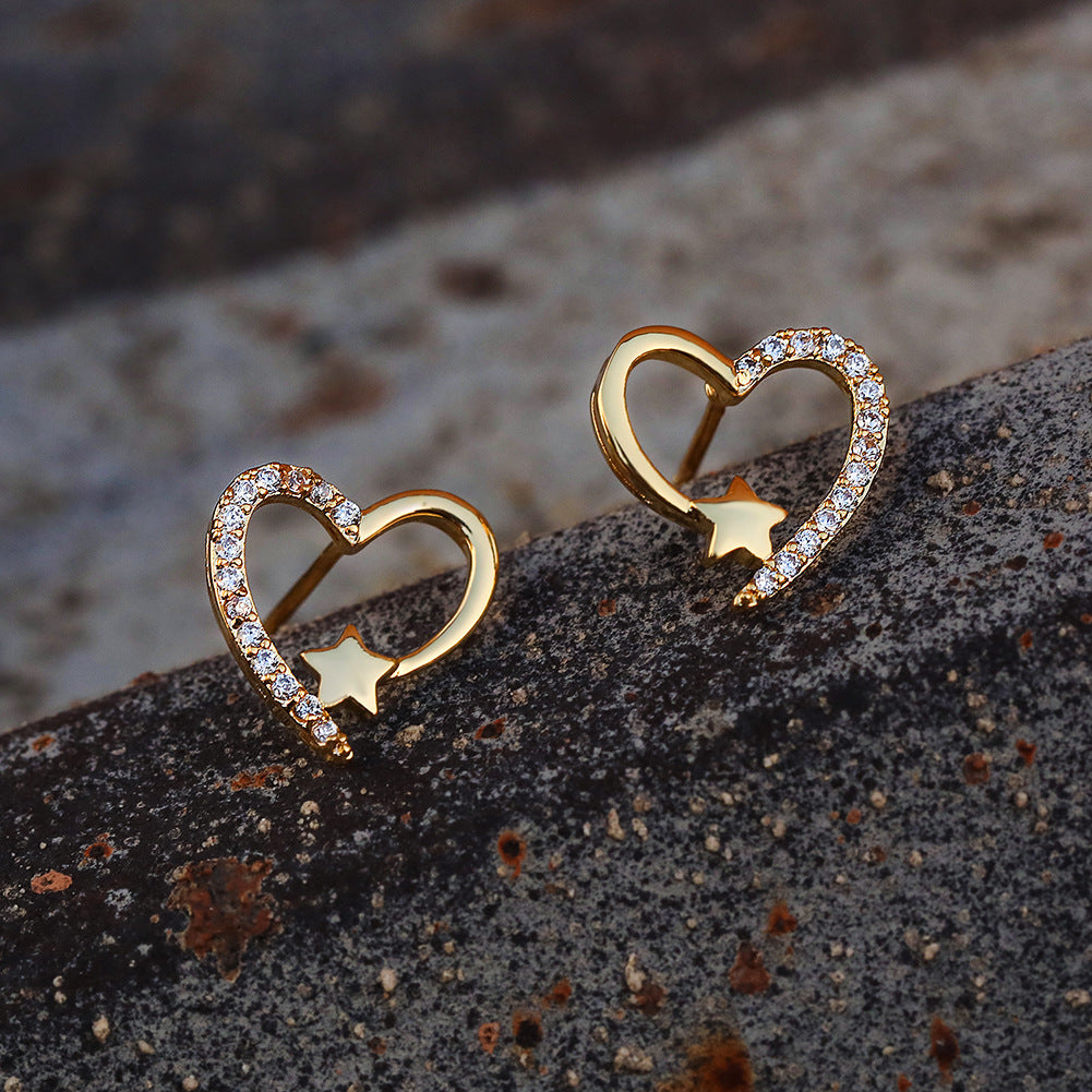 Creative Gold & White Diamonds Stud Earrings