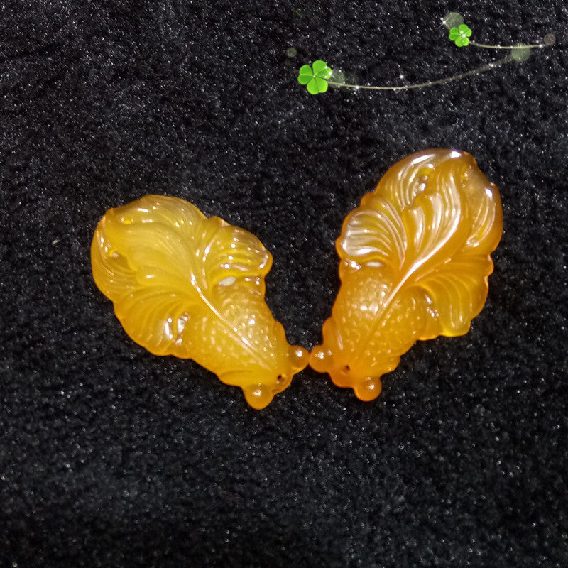 Yellow Agate Chalcedony Goldfish Pendant Necklace