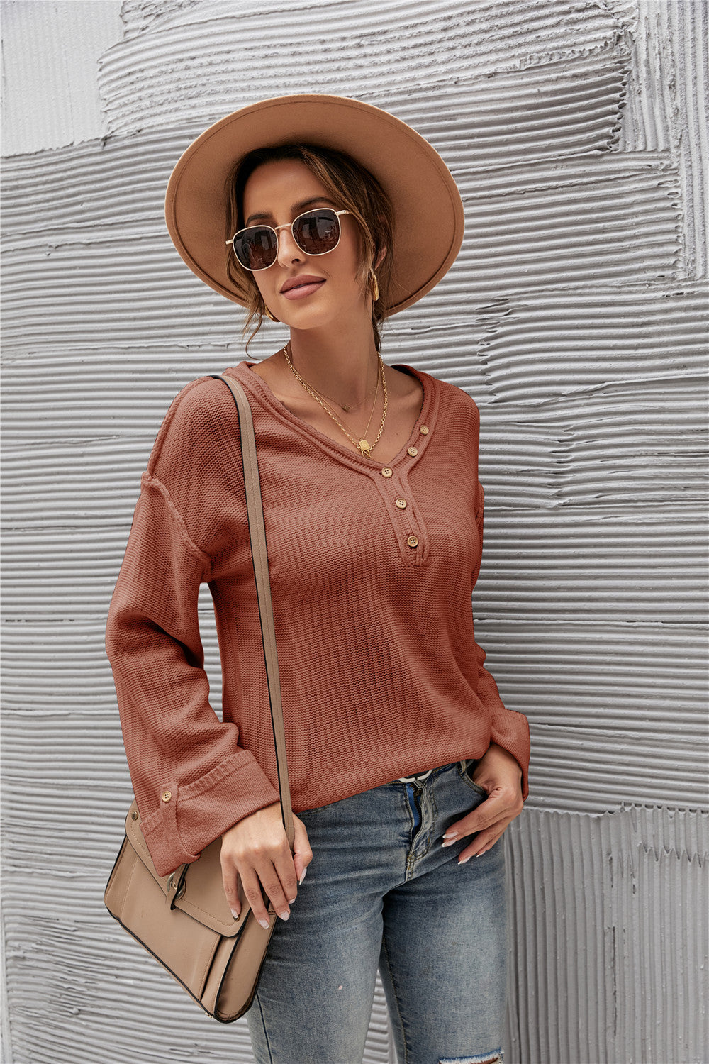 Acrylic Fall Winter Solid Color Pullover Ladies Sweater