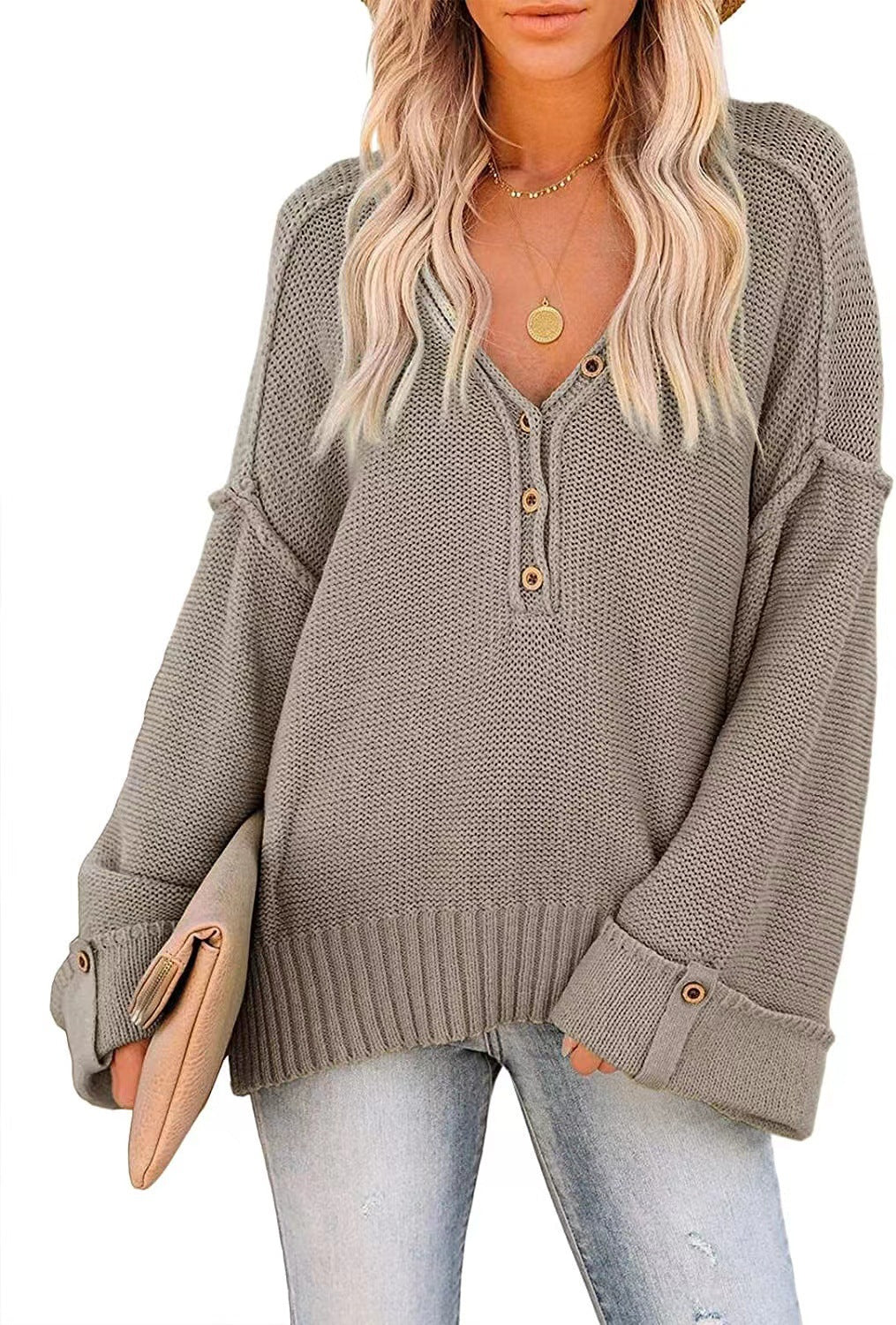 Acrylic Fall Winter Solid Color Pullover Ladies Sweater