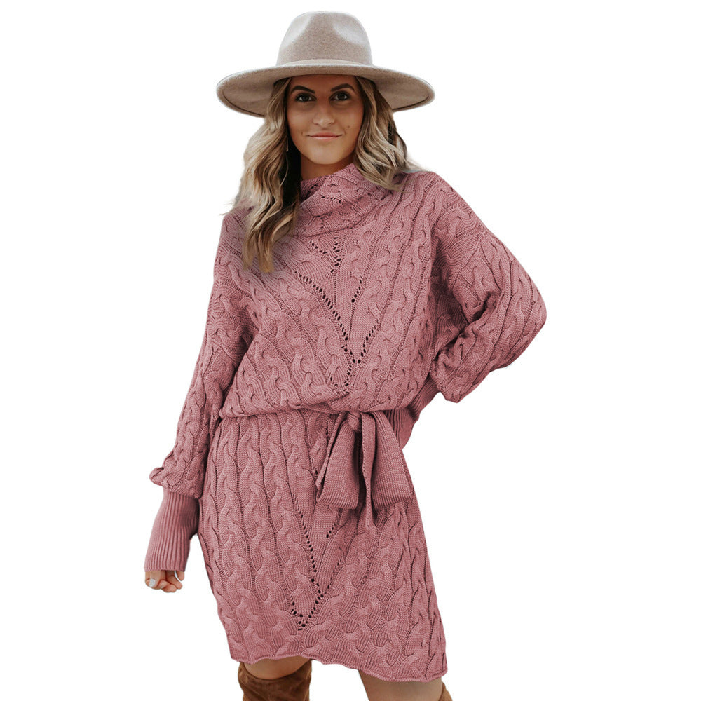 Winter Loose Stand Collar Sweater Skirt