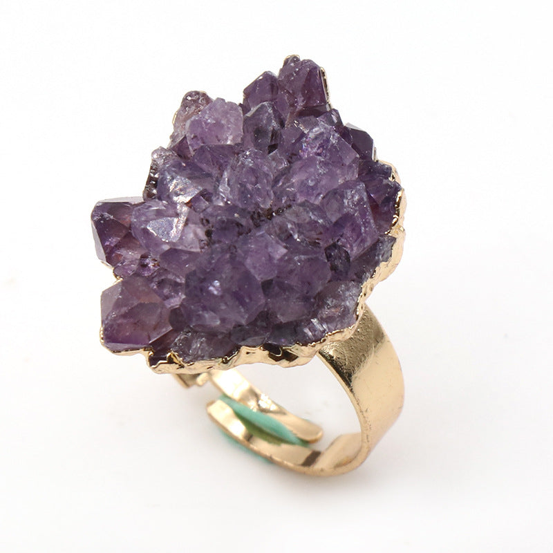 Natural Amethyst Cluster Ring With Adjustable Opening