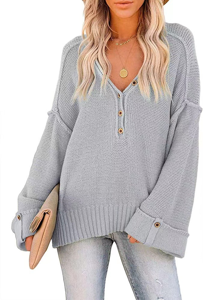 Acrylic Fall Winter Solid Color Pullover Ladies Sweater