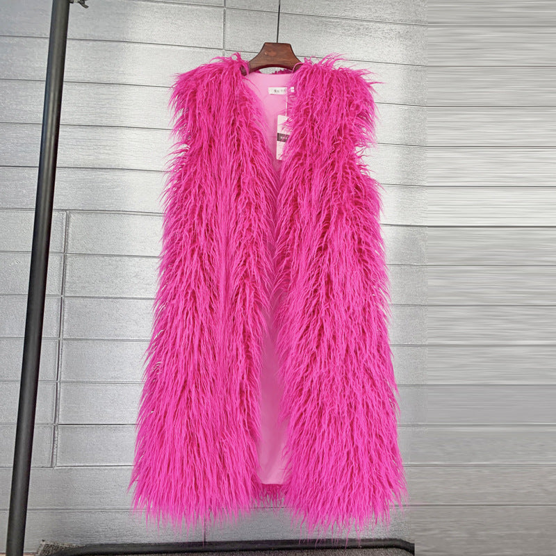 Long  Beach Wool Fur Vest Warm Vest Women's Vest Coat