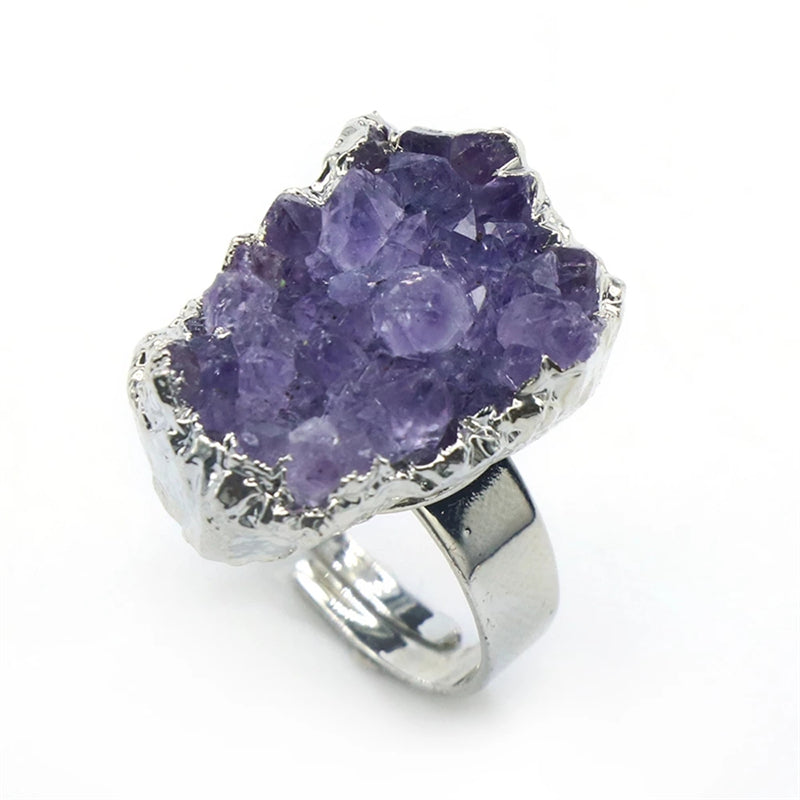 Natural Amethyst Cluster Ring With Adjustable Opening
