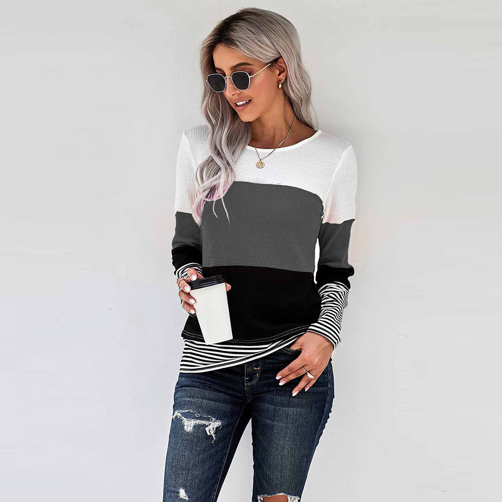 New Style Pullover Knitted Sweater Stitching Top Women Trendy T-Shirt