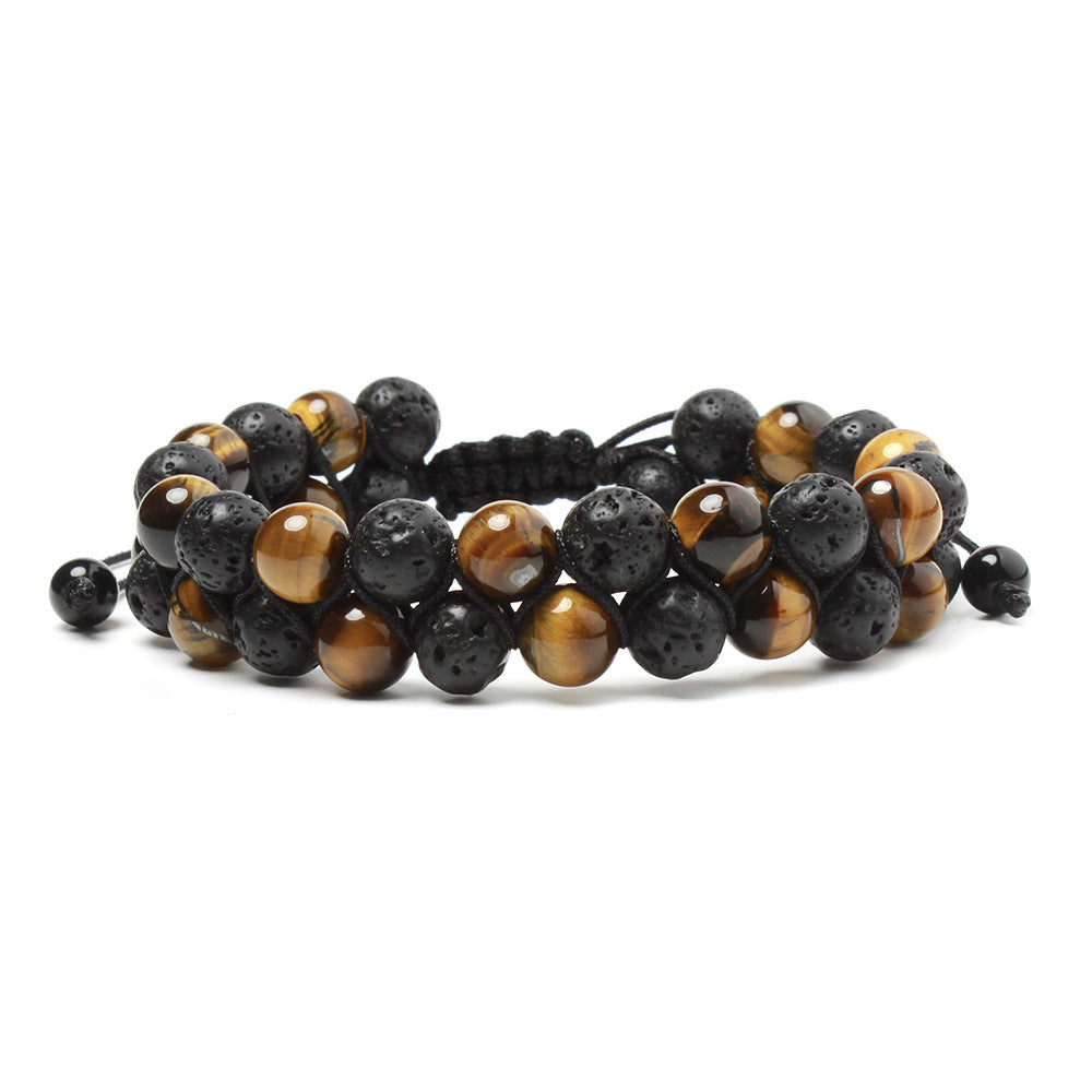 Volcanic Lava & Tiger Eye Interval Double Row Bracelet